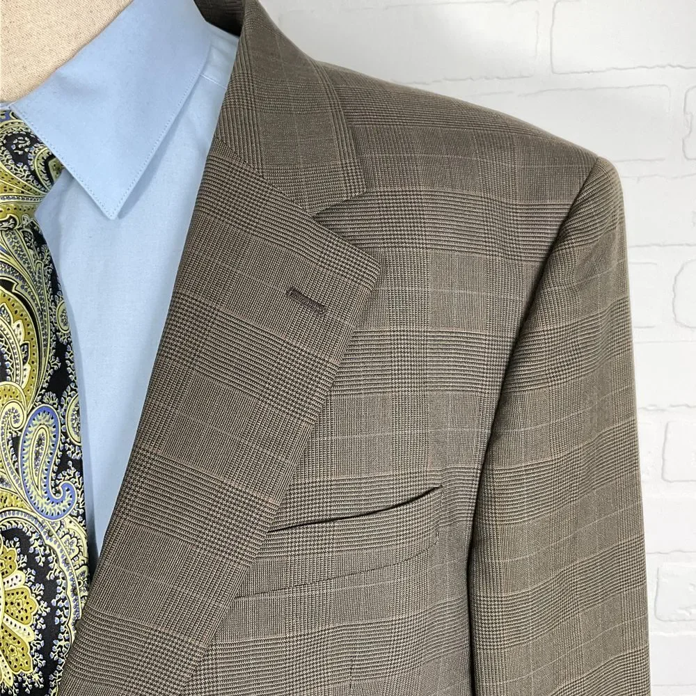 Jos. A‎ Bank Suit Men 43R 36W 28L Brown Plaid Wool Classic Fit Career Wool 2pc